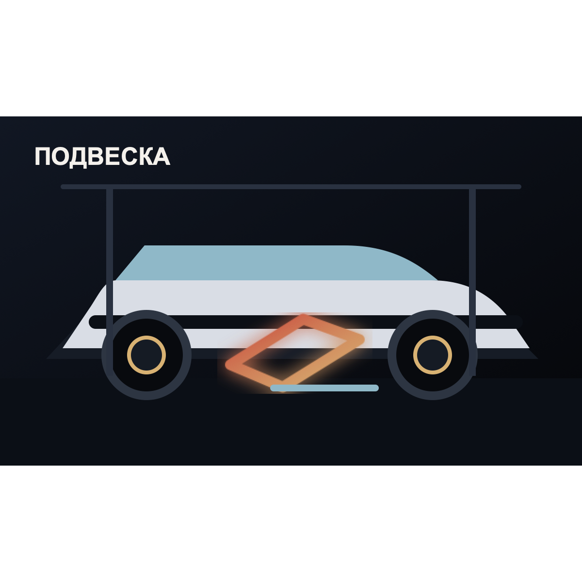 Автомобиль на подъемнике во время ремонта подвески